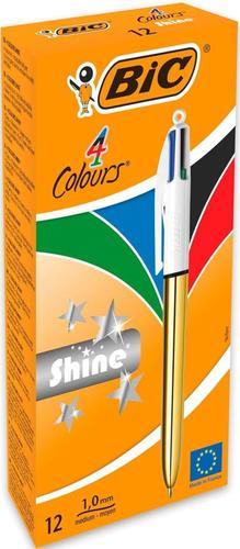 boligrafos bic 4 colores shine cuerpo oro punta 1mm