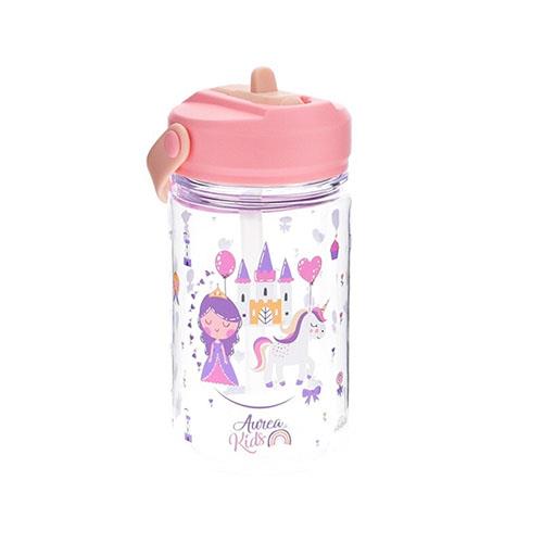 Botella tritán  350ML CON TAPON INFANTIL CON PAJITA - PINK MAGIC KINGDOM