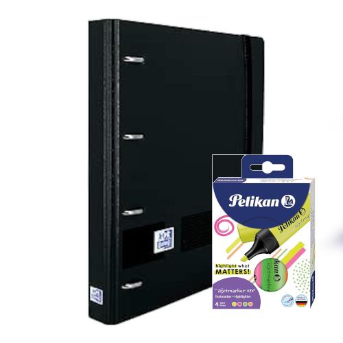 Carpebloc polyfoam a4 4 anillas 35mm con recambio cuadrícula 5x5 color negro y subrayadores