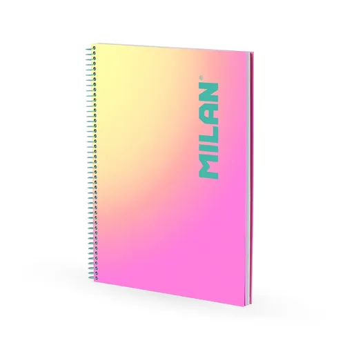 Cuaderno A4 con espiral y tapa dura, papel cuadriculado, 90 hojas de 95gr/m², colección Sunset