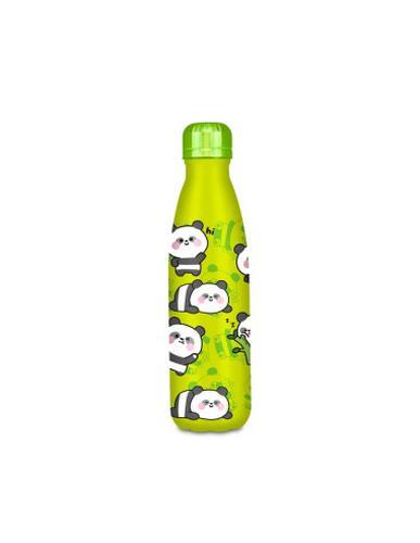 Botella térmica chill & refill, tema oso panda , verde, 500 ml, acero libre de BPA, tapón