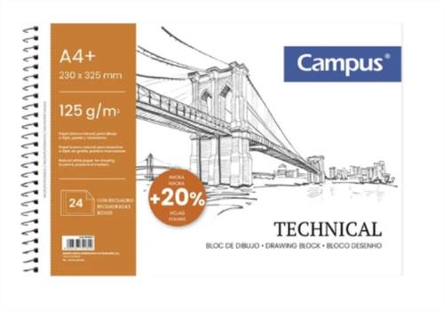  Bloc de Dibujo Campus Drawing A4+ Espiral Microperforado 24 Hojas 125g con Recuadro
