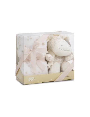 SET PELUCHE CROCHET JIRAFA Y MANTA ESTRELLA BEIGE