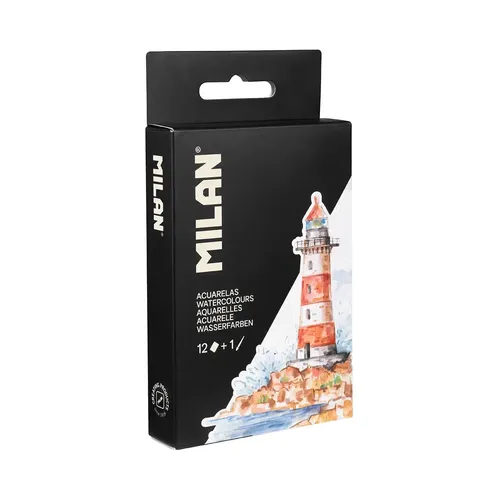 12 acuarelas con pincel de agua y esponja MILAN Art, estuche metálicoformato viaje