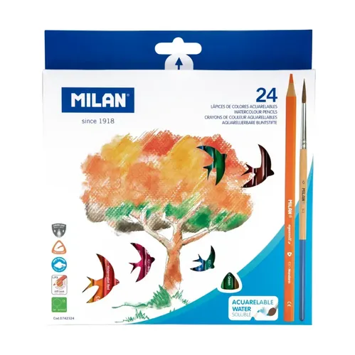 Caja 24 lápices de colores triangulares acuarelables pincel