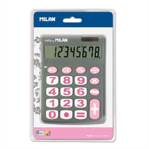 calculadora gris y rosa 8 dígitos, teclas grandes
