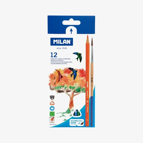 Caja 12 lápices de colores triangulares acuarelables + pincel