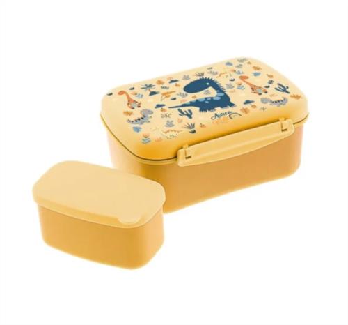 Tupper hermético con placa refrigerante y cajita - DINOSAURS MUSTARD