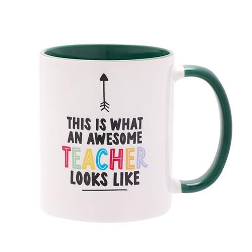Taza porcelana AWESOME TEACHER INTERIOR VERDE