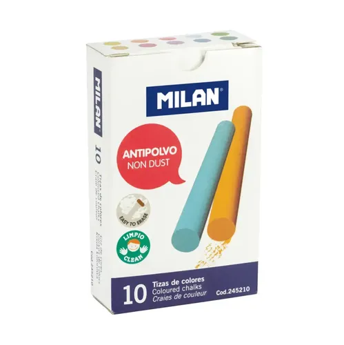 Caja 10 tizas de colores, de carbonato de calcio