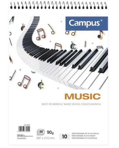 Bloc Música Campus A4 Vertical 20 Hojas 80 g. 10 Pentagramas/página